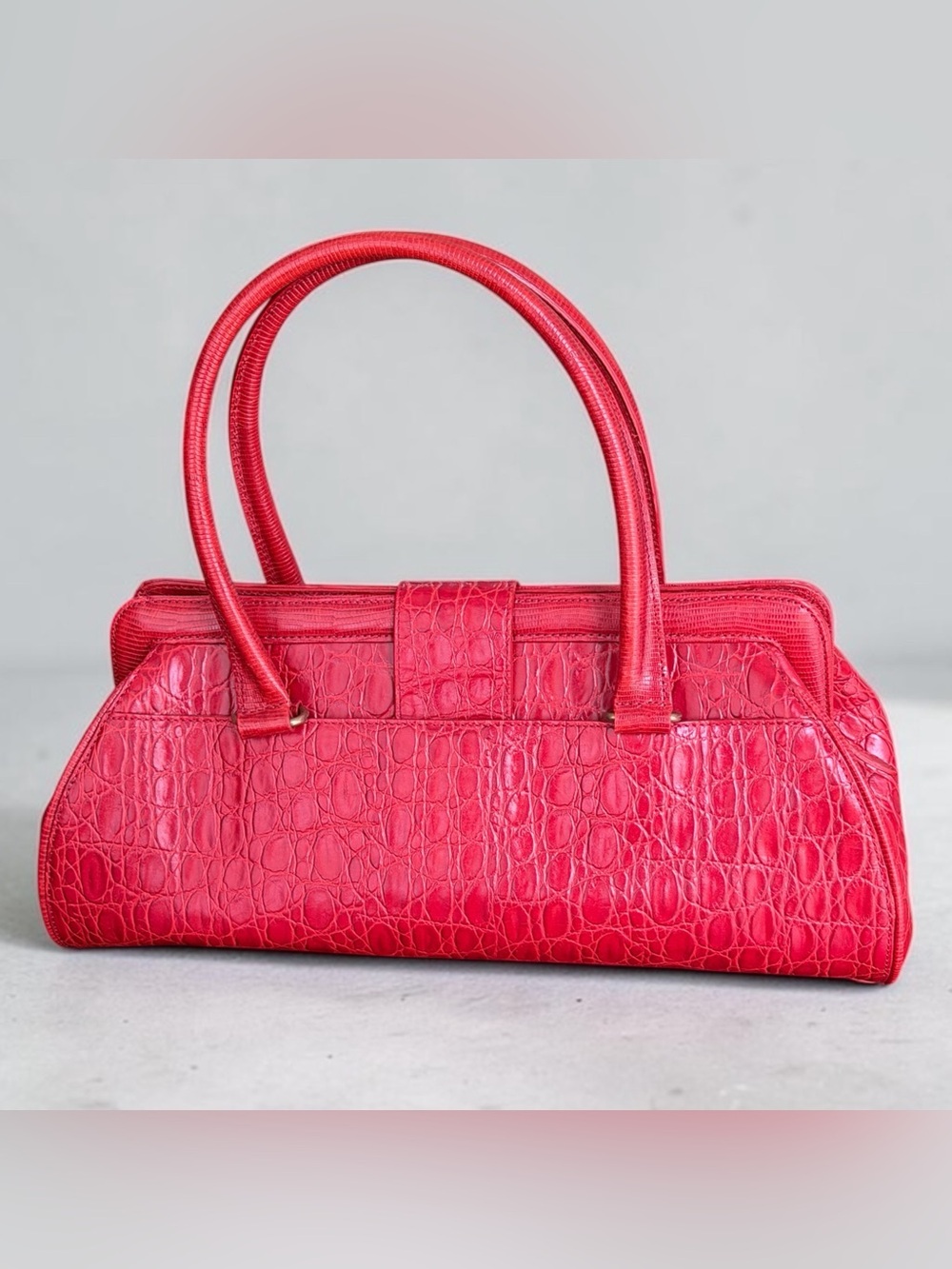 Vintage Brahmin Prissy Collection Vivian Satchel Red Croc Italian Leather Bag - Picture 11 of 15